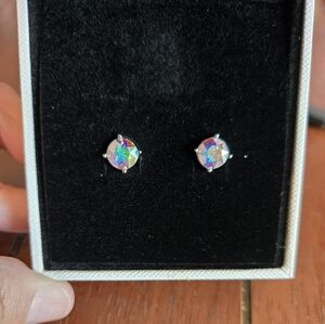 Iridescent Silver Stud Earrings Swarozki